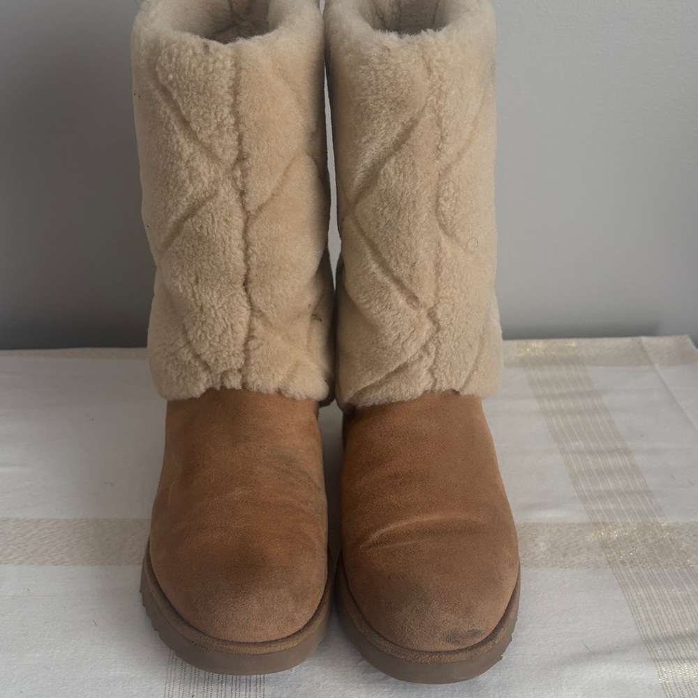 UGG Unique fur mid knee boots. Very Good condition just needs to be cleaned.